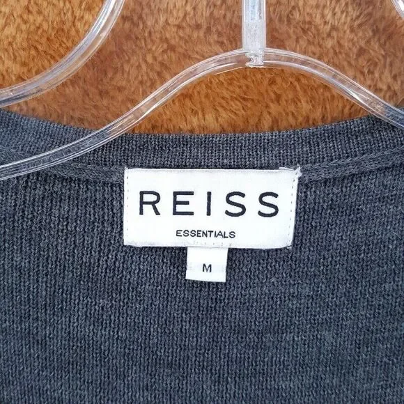 REISS Sweater Womens Medium Gray Open Draped Cardigan Merino Wool Blend - Picture 2 of 8